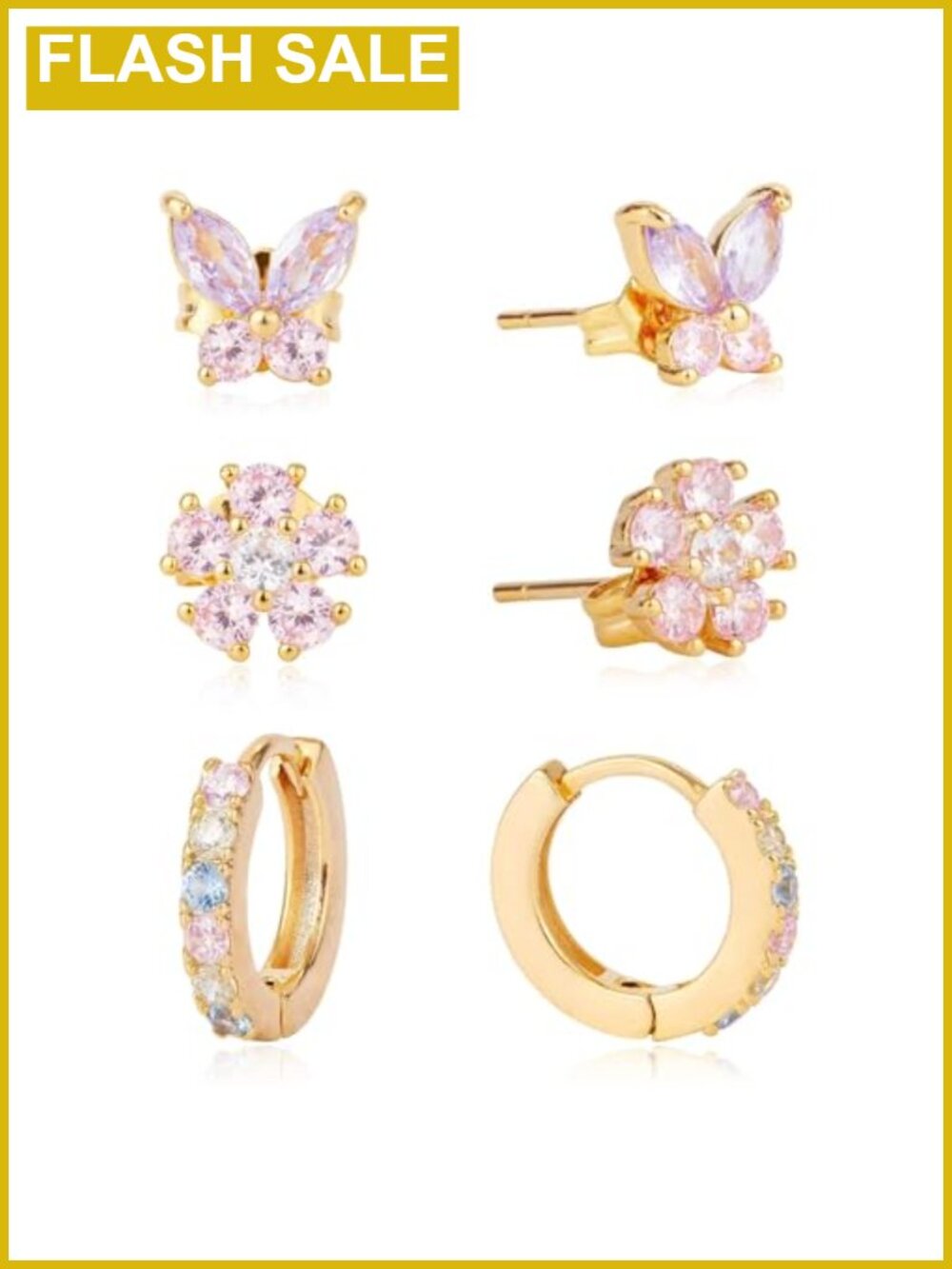 3 Pairs 14K Gold Plated Hypoallergenic Stud Earrings Set Dainty Cartilage Hoop